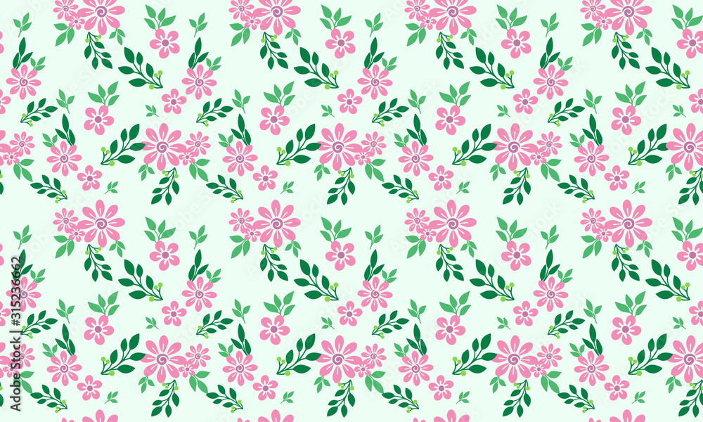 Valentine Flower pattern background, with leaf and pink flower modern design.