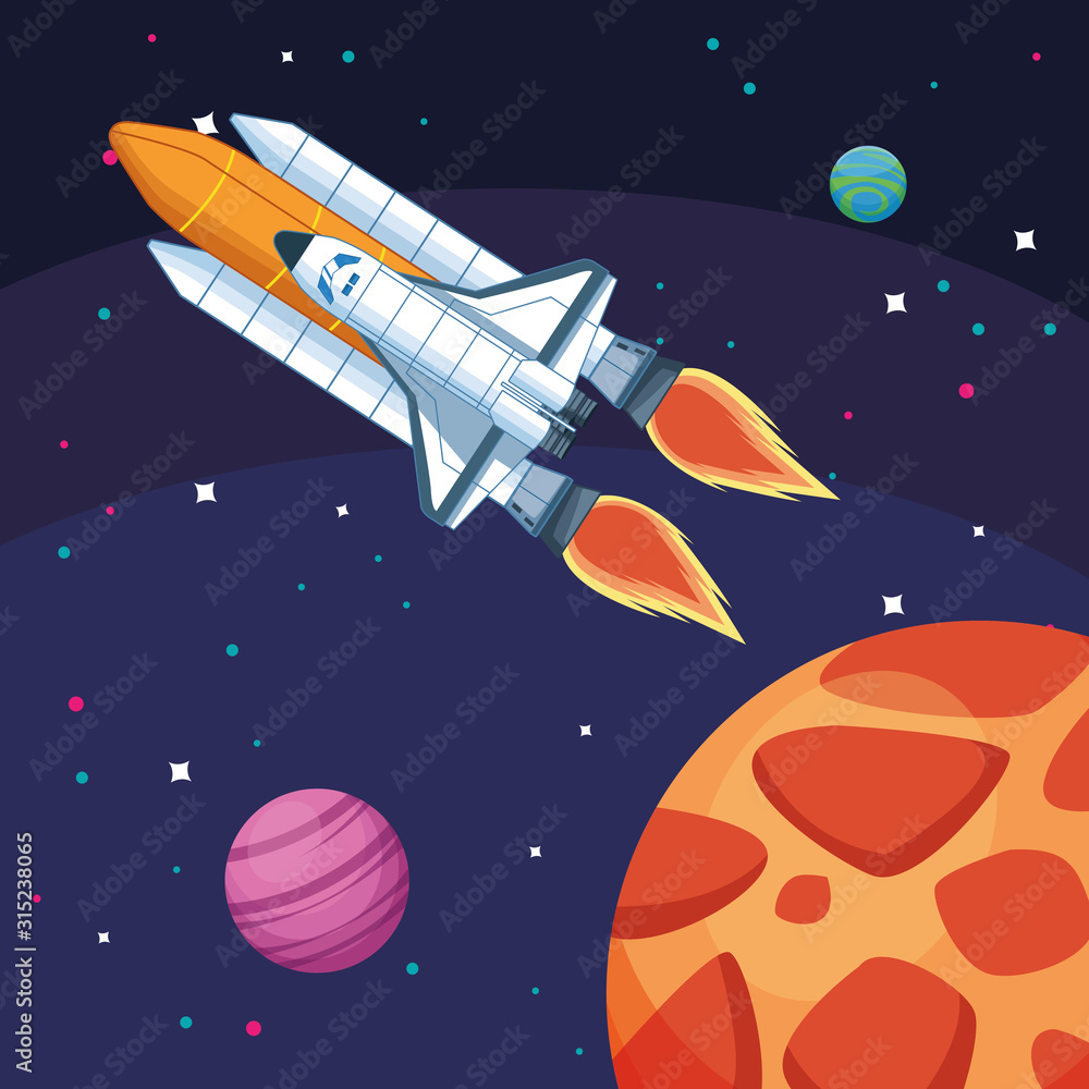 Naklejka premium flying spacecraft planets space exploration