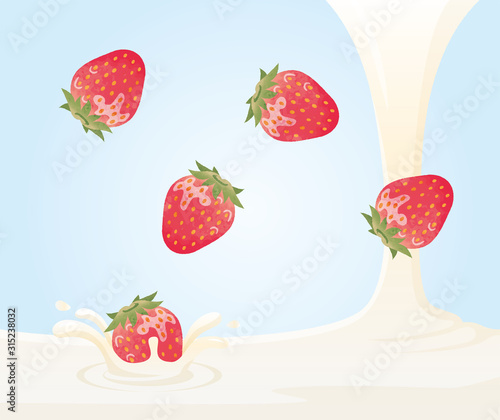 Fototapeta Naklejka Na Ścianę i Meble -  Strawberries and milk