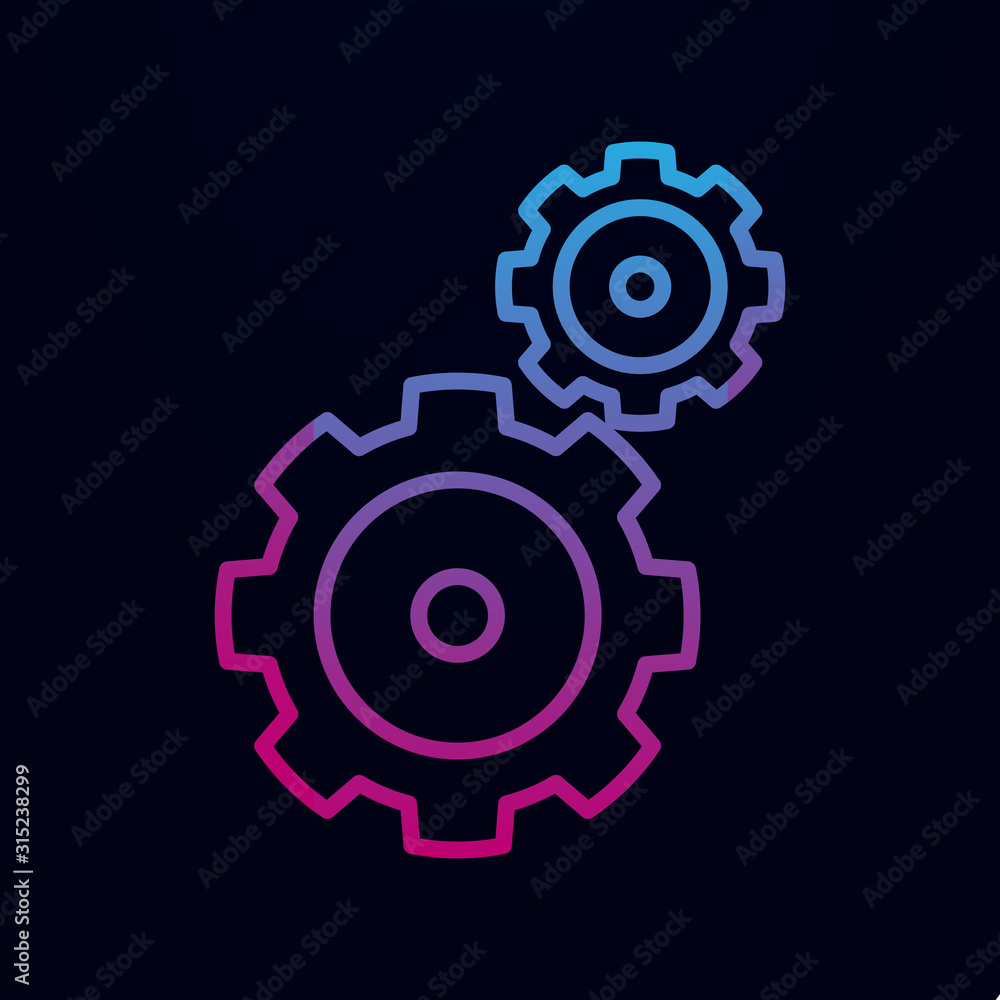 Two gears nolan icon. Simple thin line, outline vector of web icons for ui and ux, website or mobile application Two gears nolan icon. Simple thin line, outline vector of web icons for ui and ux, website or mobile application