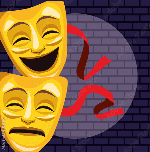 theatrical masks light wall brick stand up comedy show