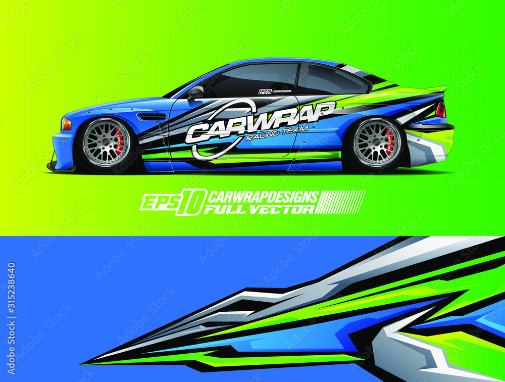 Car wrap design vector. Graphic abstract stripe racing background designs for wrap cargo van, race car, pickup truck, adventure vehicle. Eps 10