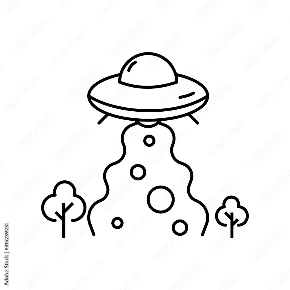UFO, flying saucer vector icon. Outline thin line flat illustration. UFO, flying saucer vector icon. Outline thin line flat illustration.