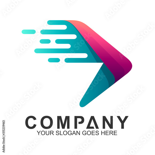 arrow logo, fast motion vector, delivery service icon, speed arrow, travel and transportation symbol, media tech logo design, abstract arrow business logo template