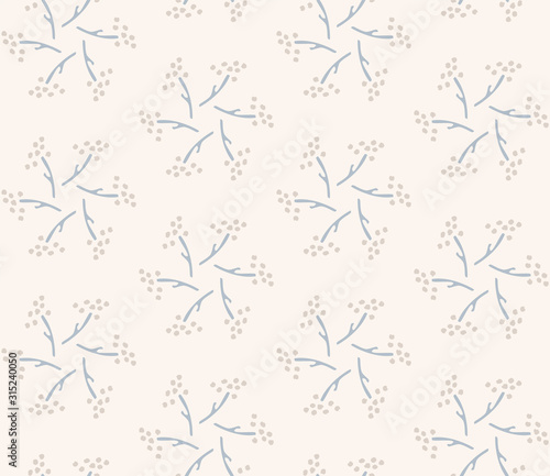 French shabby chic damask vector texture background. Dainty seed circle in blue  on off white seamless pattern. Hand drawn floral interior home decor swatch. Classic farmouse style all over print