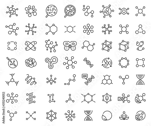 Molecule or formula icon set. The chemical structure. Laboratory scientific research. Outline contour line vector.