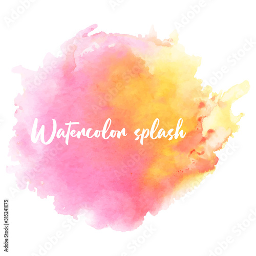 Abstract isolated colorful Pink-yellow vector watercolor stain design template on white background. . Watercolor Paint vector texture. Design element For card, banner.