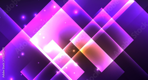 Shiny neon design square shape abstract background. Retro vector abstract design banner template