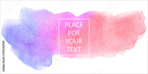 Blue pink violet watercolor brush paint striped isolated paper texture stain on white background. Abstract water hand drawn artistic element for design, decoration, scrapbook, cover, web, print