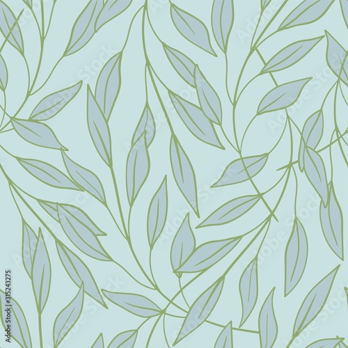 Green and teal pretty  modern  feminine leaves seamless vector surface pattern design. Vintage inspired