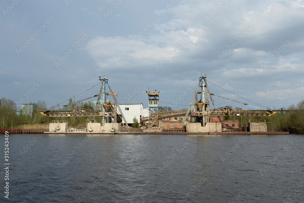  Jetty for the loading of gravel and sand materials on the river Sheksna. Vologda region