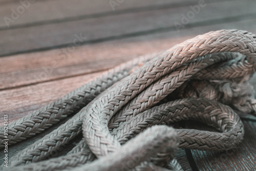 Ropes on the deck. Rigging. Sailing marine stuff. 
