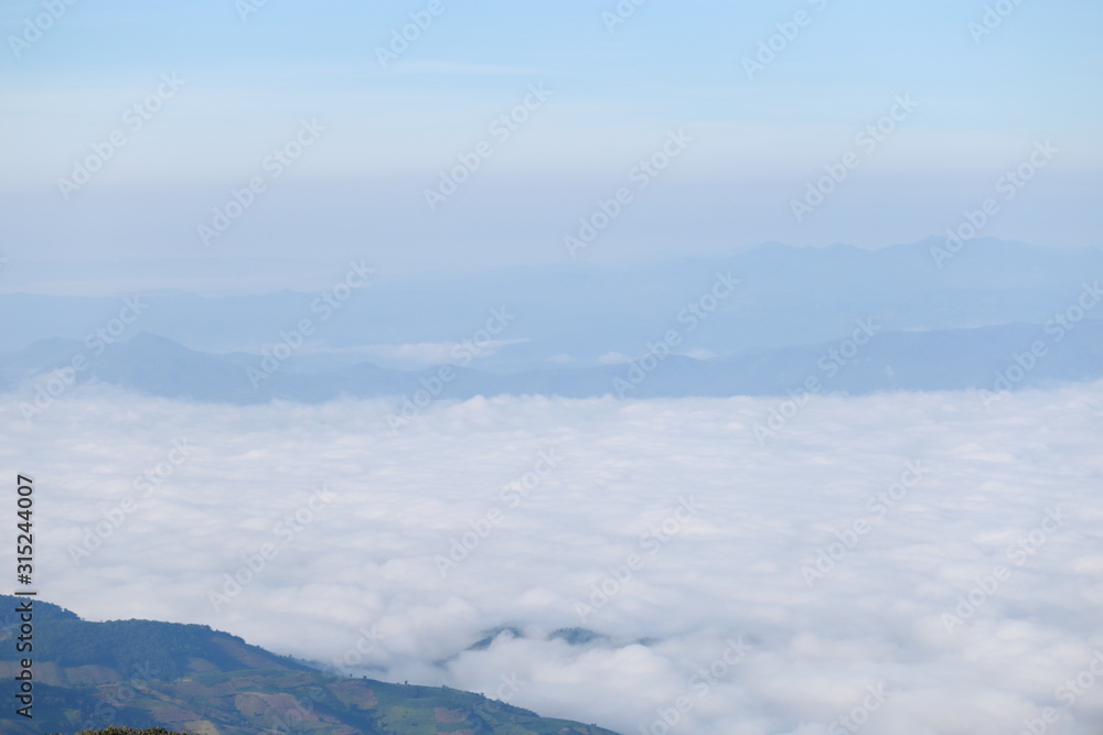 clouds and aerial view of the mountains