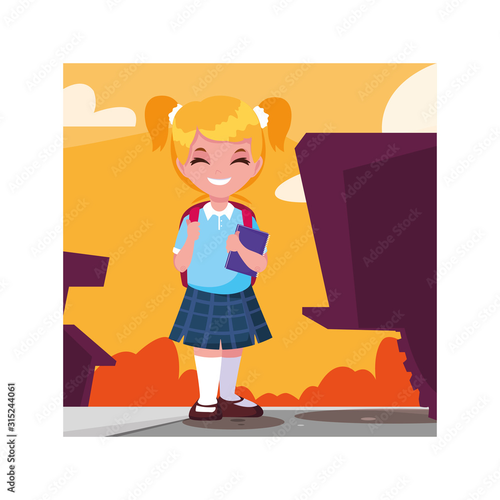 student girl with school suitcase, back to school student girl with school suitcase, back to school