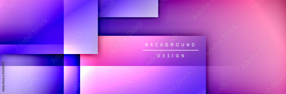 Fototapeta premium Square shapes composition geometric abstract background. 3D shadow effects and fluid gradients. Modern overlapping forms