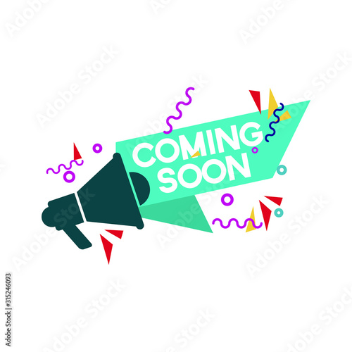 Modern vector illustration banner ribbon coming soon. Web element. Isolated on white background.