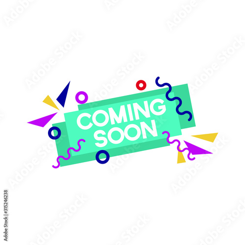 Modern vector illustration banner ribbon coming soon. Web element. Isolated on white background.