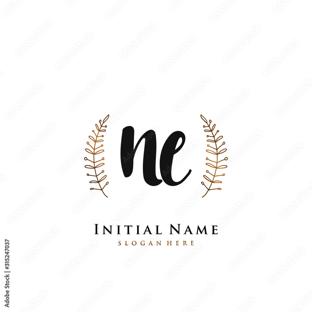  NE Initial handwriting logo vector
