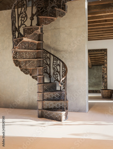 Home showcase interior spiral iron staircase