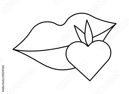 sexy female lips with heart love strawberry