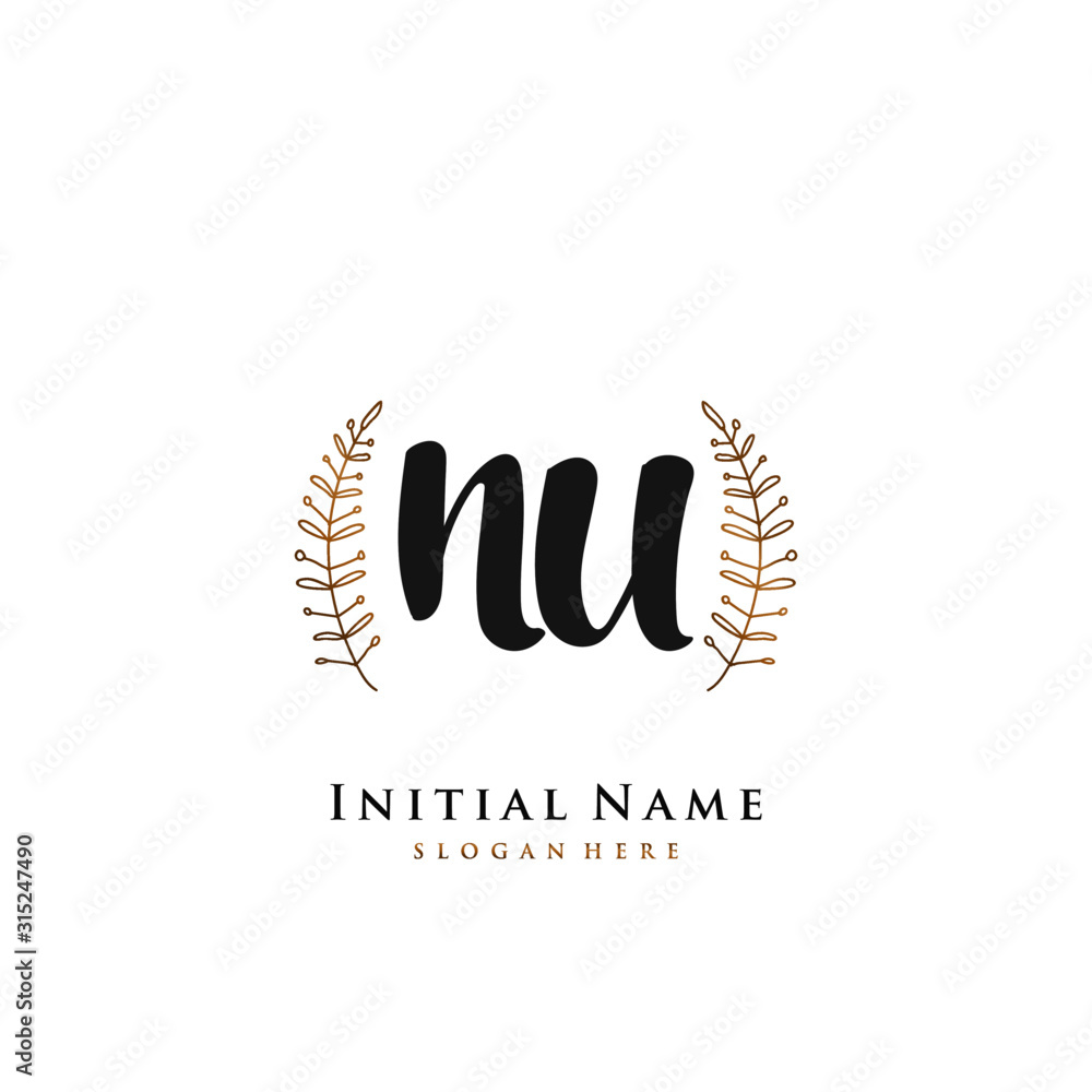 NU  Initial handwriting logo vector