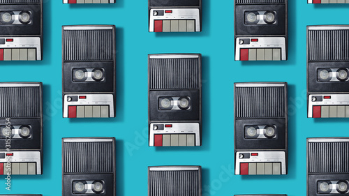 Old Recorder Pattern on Blue background