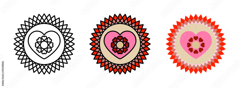 heart mandala icon set isolated on white background for web design,Valentine day concept heart mandala icon set isolated on white background for web design,Valentine day concept