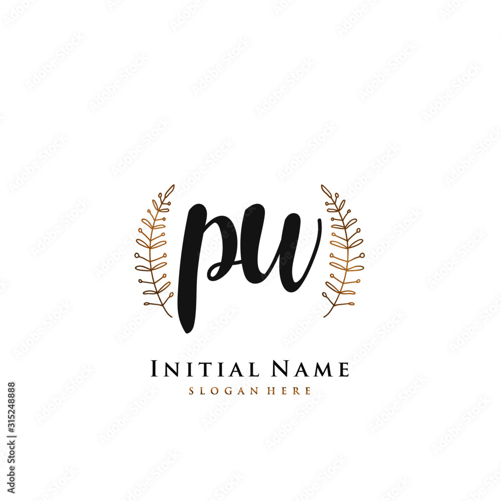 PW  Initial handwriting logo vector