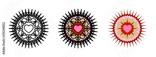 heart mandala icon set isolated on white background for web design,Valentine day concept