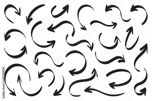 Hand drawn arrow vector icons set.