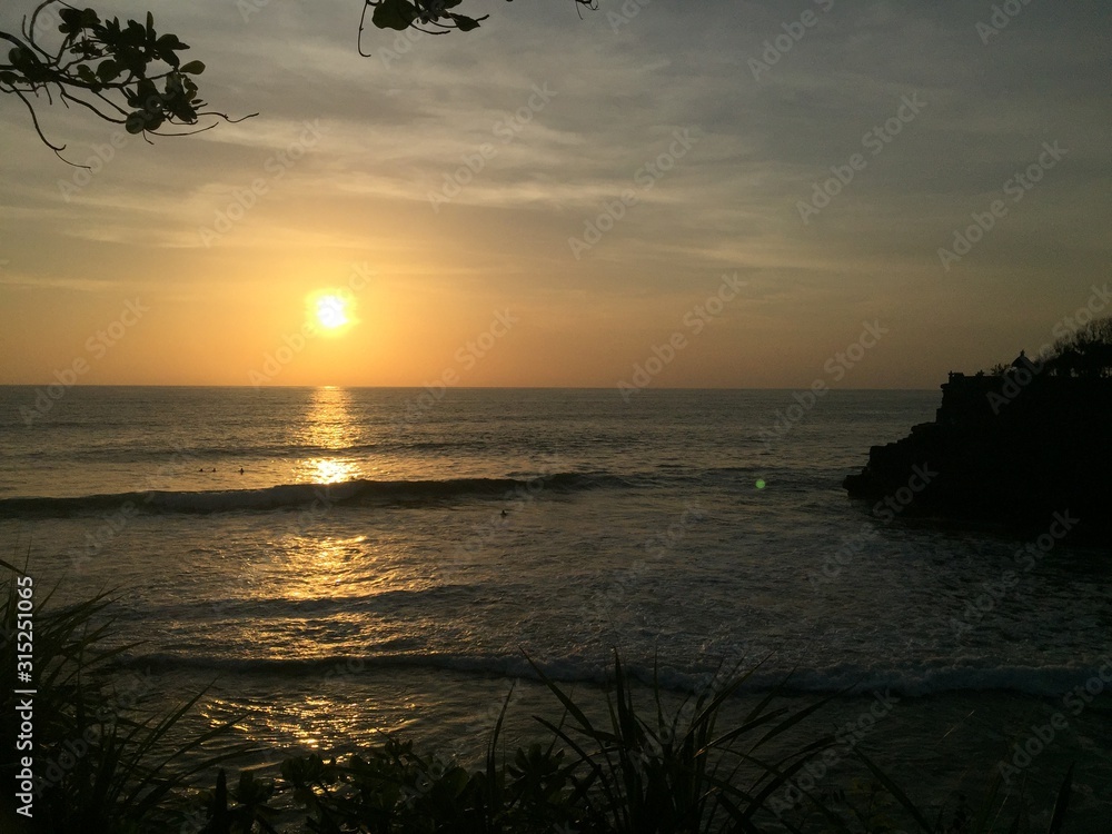 sunset on the Tanah Lot beach