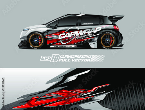 Car wrap design vector. Graphic abstract stripe racing background designs for wrap cargo van, race car, pickup truck, adventure vehicle. Eps 10