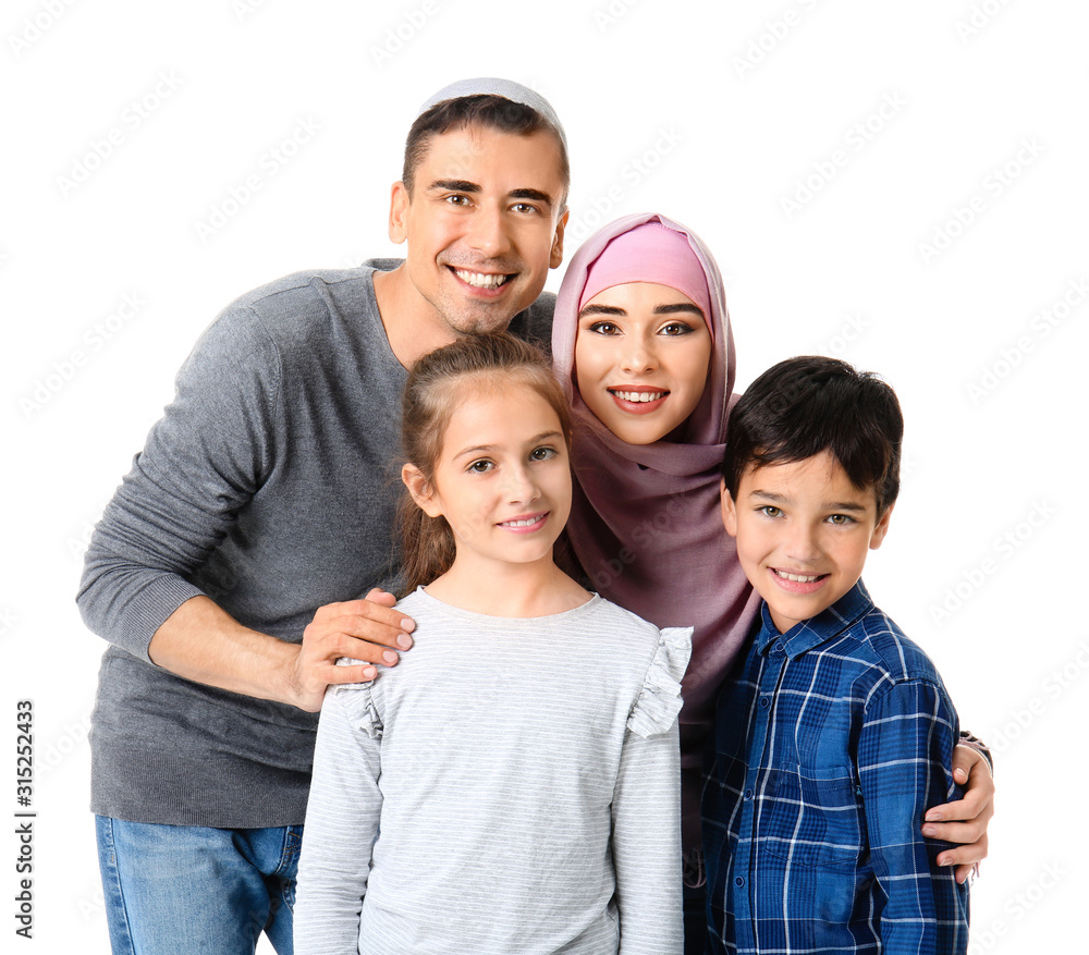 Portrait of Muslim family on white background Portrait of Muslim family on white background