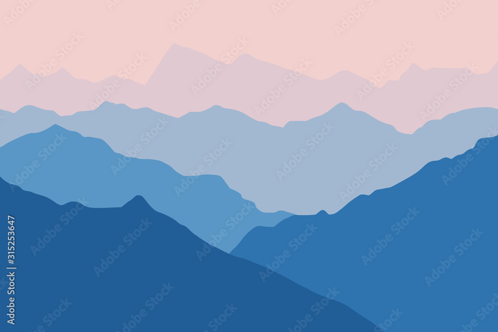 Fantasy on the dawn in the mountains, vector illustration - obrazy, fototapety, plakaty 