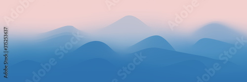 Abstract vector background. Imitation of a mountain landscape, hills in the fog, the color of dawn. Gradient mesh, EPS10.