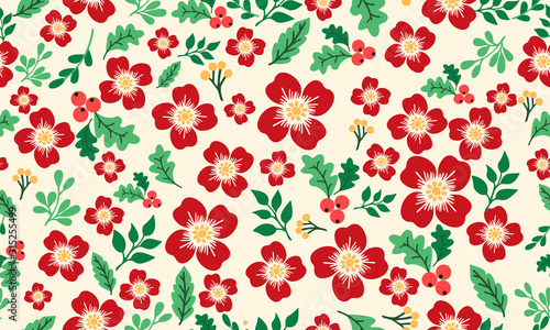 Wallpaper Mural Elegant Christmas floral pattern background, with beautiful leaf flower drawing. Torontodigital.ca