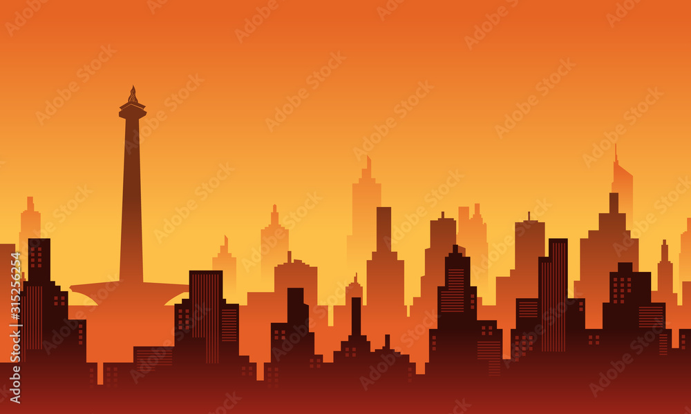 Vector City Background of National Monument Indonesia