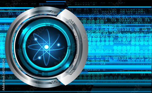 Blue Shining atom scheme. Vector illustration.