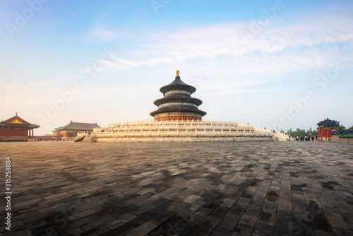 Wonderful and amazing Beijing temple - Temple of Heaven in Beijing, China. Hall of Prayer for Good Harvest. Asian tourism, history building, or tradition culture and travel concept.