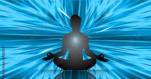 Fotografija man meditate dark black abstract background, yoga