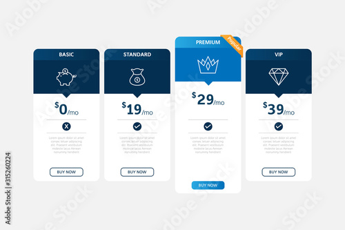 Pricing table template design vector