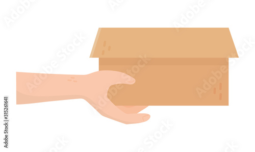 hand with cardboard box charity and donation concept