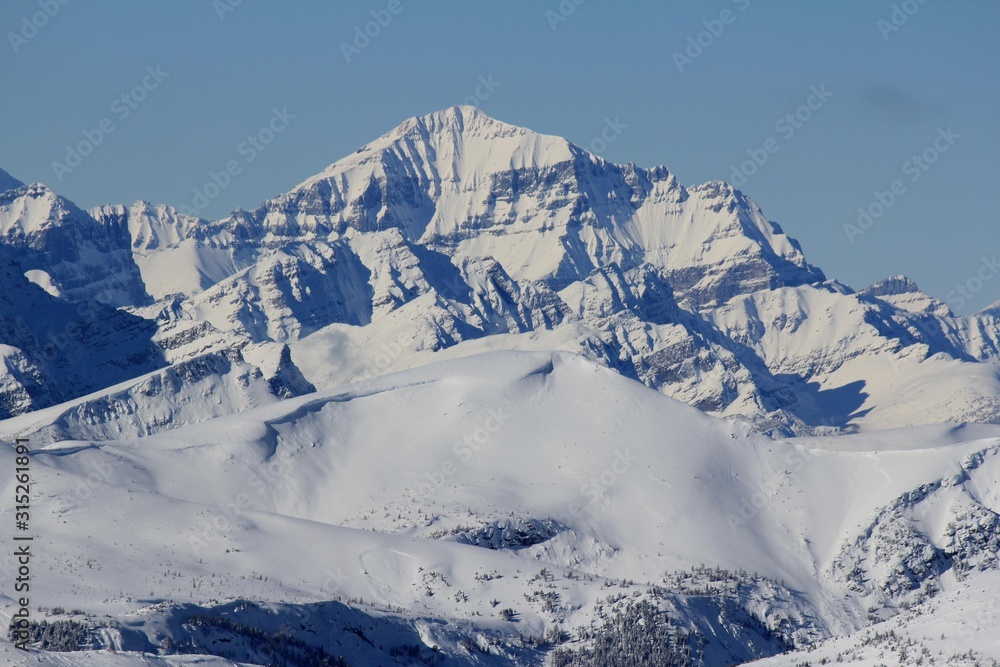 Zoom in photo, Mount Temple view at Sunshine Village ski slope, Canadian Rockies