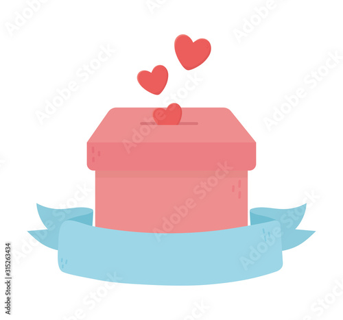 hearts in box charity and donation emblem