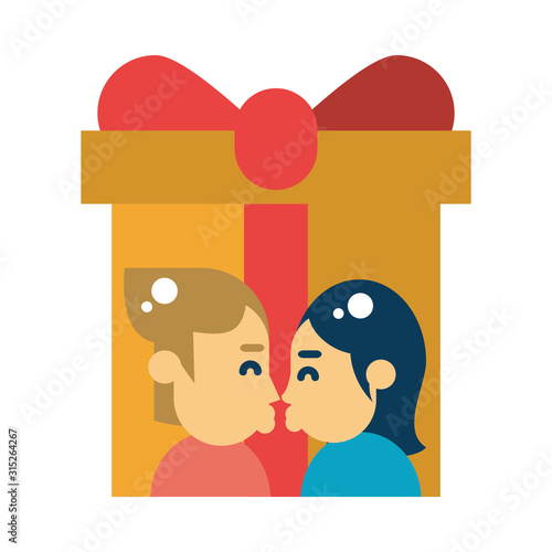 couple kissing with gift box present