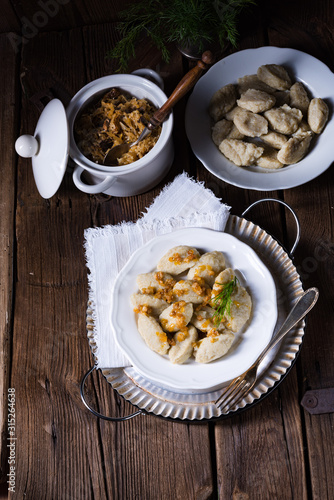 Szare kluski, Polish dumplings with sauerkraut photo