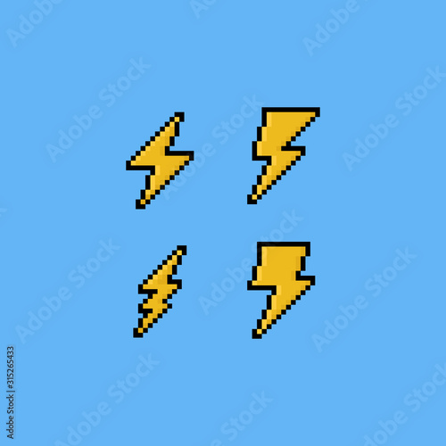 Pixel art thunder icon set.