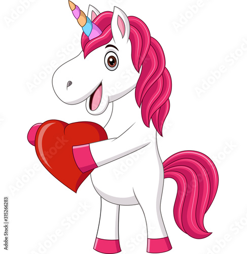 Cute baby unicorn holding heart