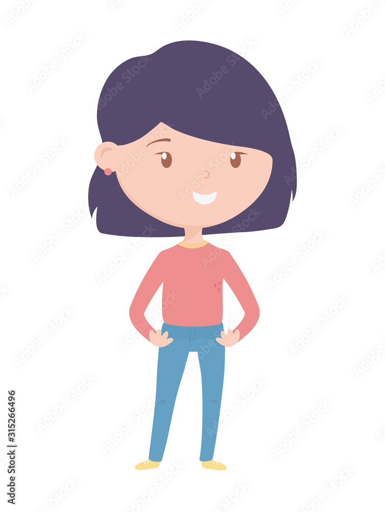 young woman character cartoon on white background
