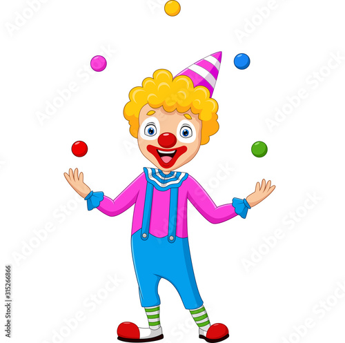 Happy clown juggling with colorful balls